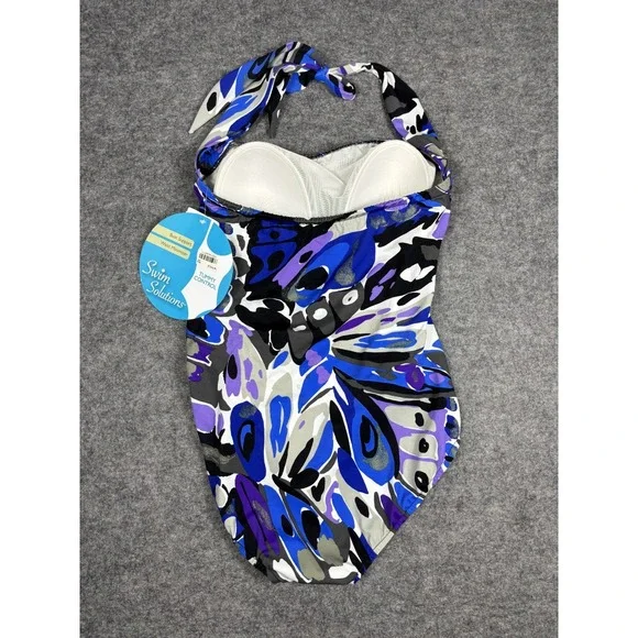 Swim Solutions One Piece Swimsuit Multicolor Tummy Control Womens 14 NWT - Picture 6 of 10